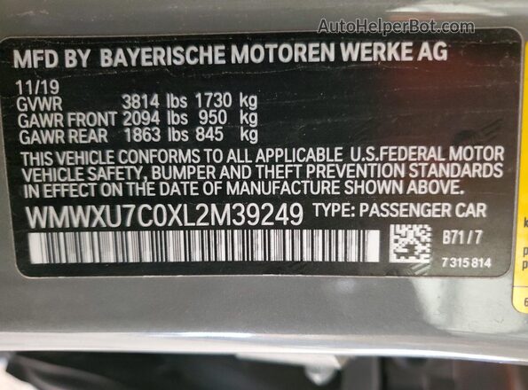 WMWXU7C0XL2M39249 2020 MINI COOPER Gray Vista del compartimento del motor