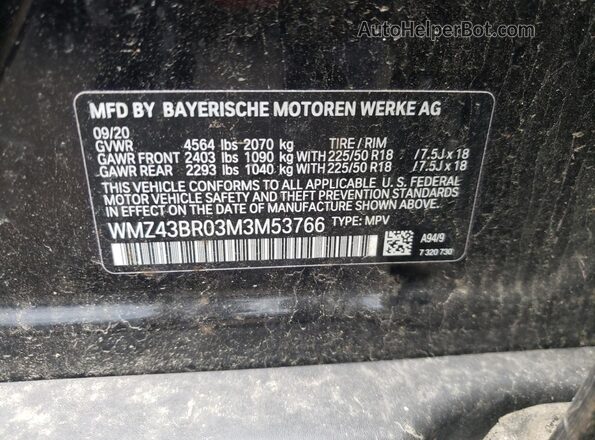 WMZ43BR03M3M53766 2021 MINI COOPER Black 
