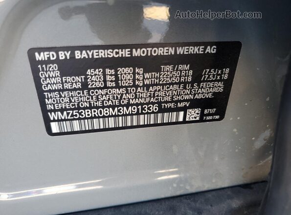 WMZ53BR08M3M91336 2021 MINI COOPER Gray Вид підкапотного простору