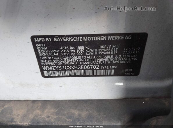 WMZYS7C3XH3E06702 2017 MINI COUNTRYMAN White Vista del compartimento del motor