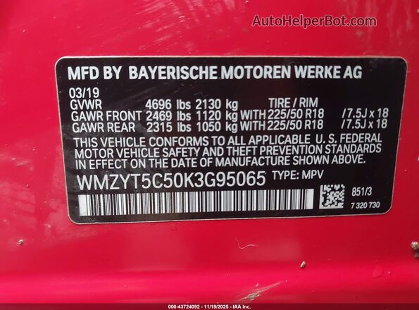 WMZYT5C50K3G95065 2019 MINI COUNTRYMAN Red ძრავის განყოფილების ხედი