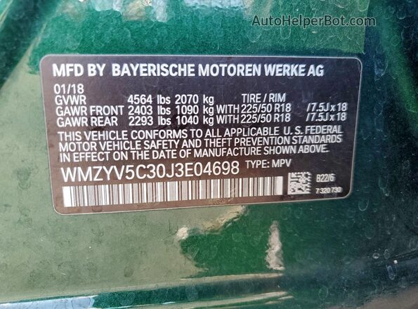 WMZYV5C30J3E04698 2018 MINI COOPER Green Vista del compartimento del motor