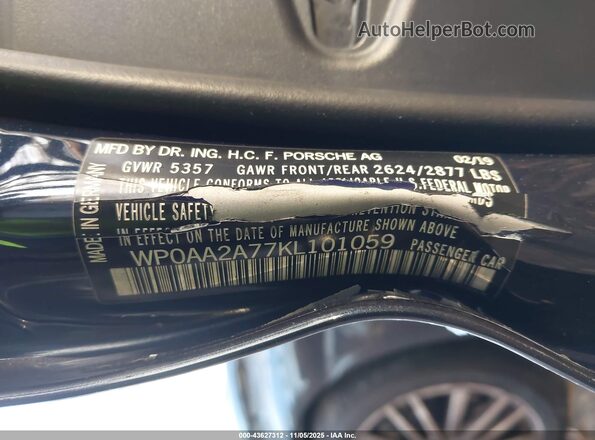 WP0AA2A77KL101059 2019 PORSCHE PANAMERA Синий Вид подкапотного пространства
