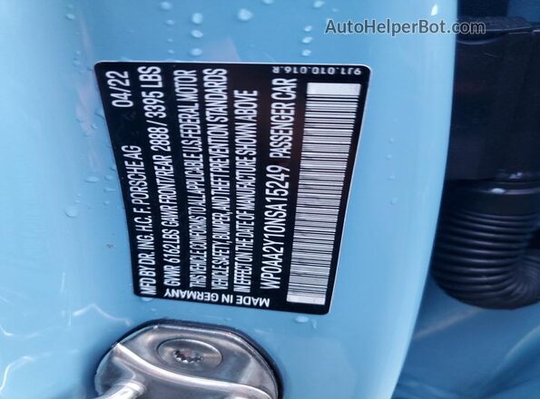 WP0AA2Y10NSA15249 2022 PORSCHE TAYCAN Blue Engine compartment view