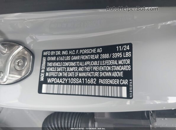 WP0AA2Y10SSA11682 2025 PORSCHE TAYCAN Gray Вид підкапотного простору
