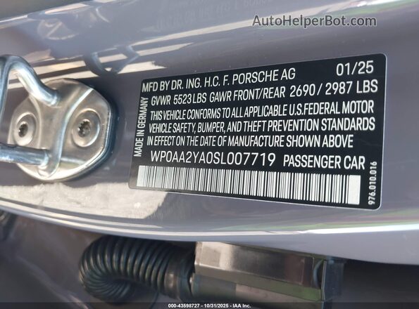 WP0AA2YA0SL007719 2025 PORSCHE PANAMERA Purple Շարժիչի բաժամունքի տեսք
