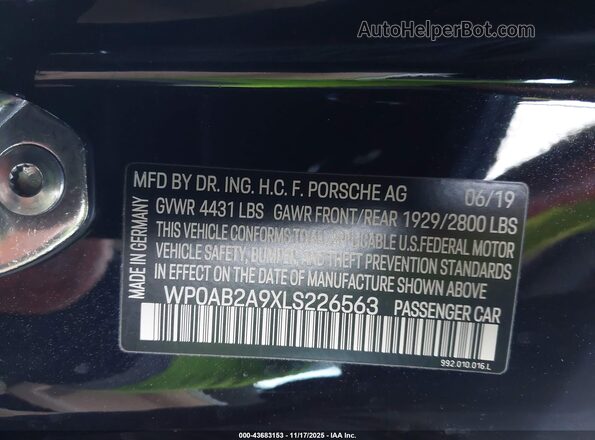 WP0AB2A9XLS226563 2020 PORSCHE 911 Черный Вид подкапотного пространства