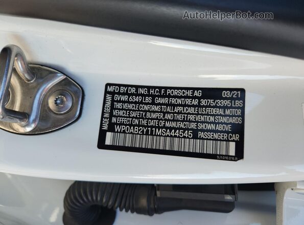WP0AB2Y11MSA44545 2021 PORSCHE TAYCAN White Widok komory silnika