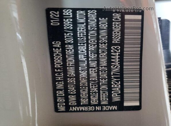 WP0AB2Y17NSA44423 2022 PORSCHE TAYCAN Gray Vista del compartimento del motor