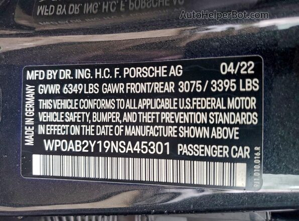 WP0AB2Y19NSA45301 2022 PORSCHE TAYCAN Gray ძრავის განყოფილების ხედი