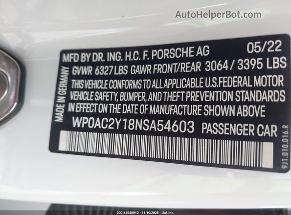 WP0AC2Y18NSA54603 2022 PORSCHE TAYCAN White Engine compartment view