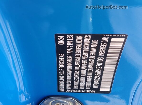 WP0AD2A86RK270103 2024 PORSCHE CAYMAN Blue Engine compartment view