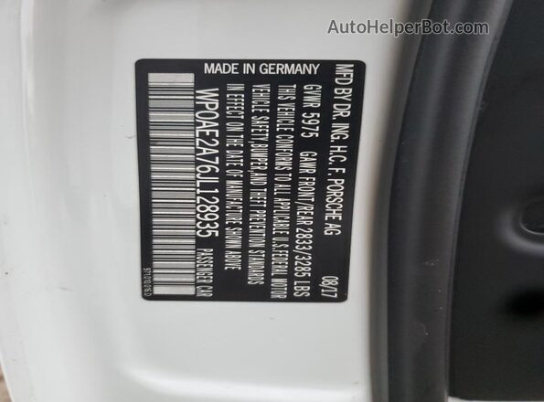 WP0AE2A76JL128935 2018 PORSCHE PANAMERA White Vista de la etiqueta del VIN