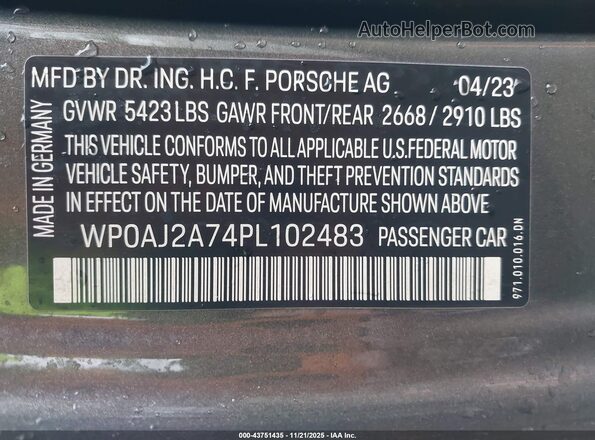 WP0AJ2A74PL102483 2023 PORSCHE PANAMERA Dark Brown Շարժիչի բաժամունքի տեսք