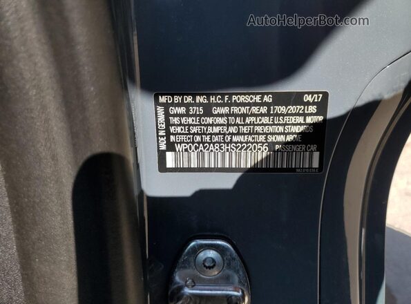 WP0CA2A83HS222056 2017 PORSCHE BOXSTER Синий Вид подкапотного пространства
