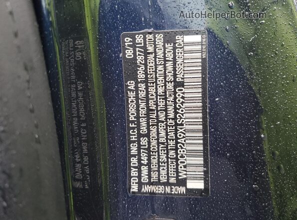 WP0CB2A9XLS262990 2020 PORSCHE 911 Blue Widok komory silnika