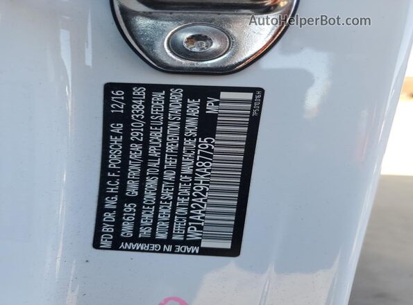 WP1AA2A29HKA87795 2017 PORSCHE CAYENNE Белый 