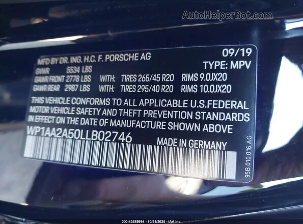 WP1AA2A50LLB02746 2020 PORSCHE MACAN Black 