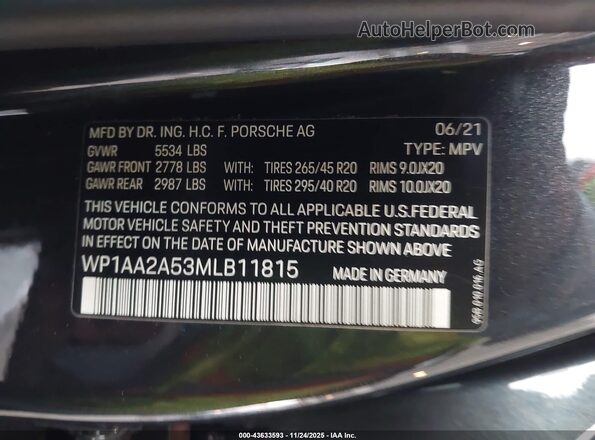 WP1AA2A53MLB11815 2021 PORSCHE MACAN Gray Engine compartment view