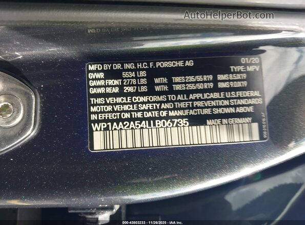 WP1AA2A54LLB06735 2020 PORSCHE MACAN Gray 