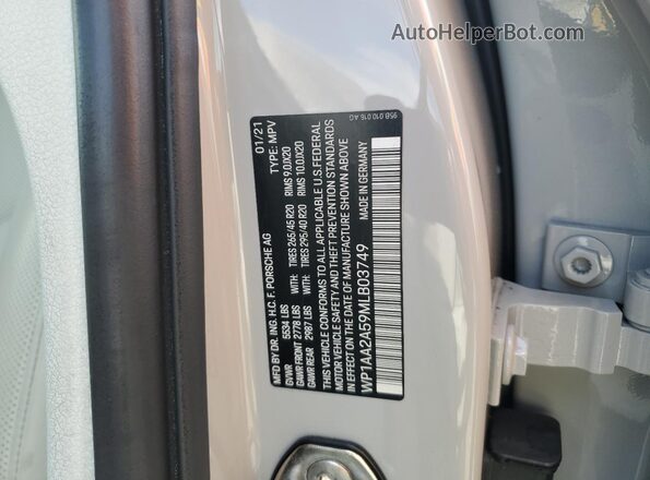 WP1AA2A59MLB03749 2021 PORSCHE MACAN Gray VIN კოდის სტიკერის ხედი