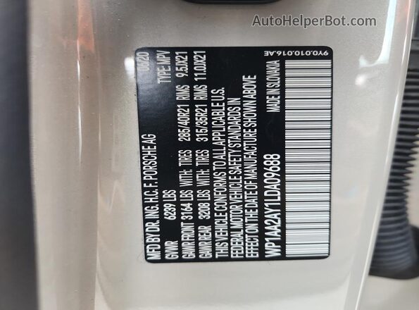 WP1AA2AY1LDA09688 2020 PORSCHE CAYENNE Beige VIN კოდის სტიკერის ხედი