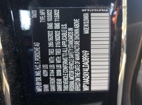 WP1AA2AY4LDA08969 2020 PORSCHE CAYENNE Black VIN კოდის სტიკერის ხედი