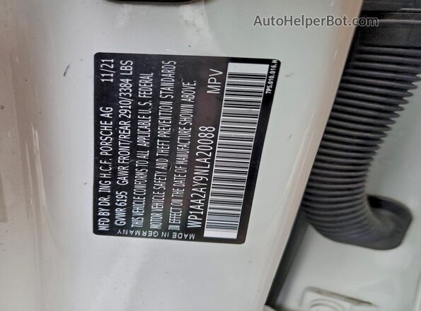 WP1AA2AY9NLA20088 2022 PORSCHE CAYENNE Белый Вид наклейки с VIN-кодом