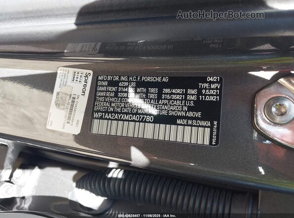 WP1AA2AYXMDA07780 2021 PORSCHE CAYENNE Черный Вид подкапотного пространства