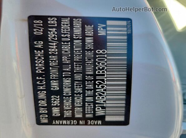 WP1AB2A52JLB36018 2018 PORSCHE MACAN White 