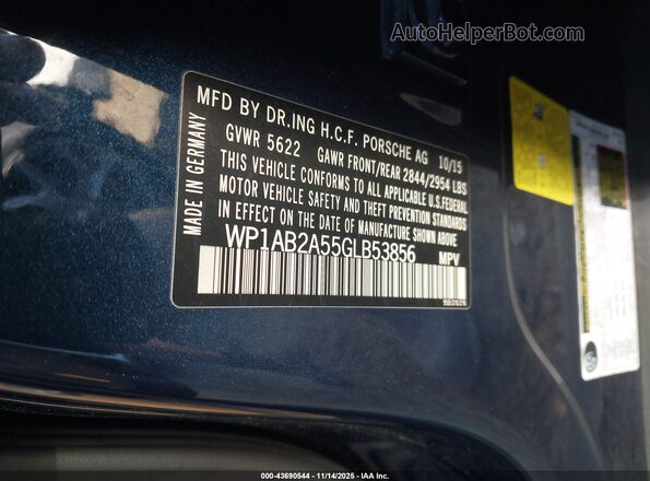 WP1AB2A55GLB53856 2016 PORSCHE MACAN Dark Blue Вид подкапотного пространства
