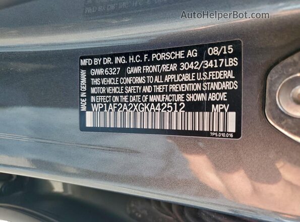 WP1AF2A2XGKA42512 2016 PORSCHE CAYENNE Gray VIN კოდის სტიკერის ხედი