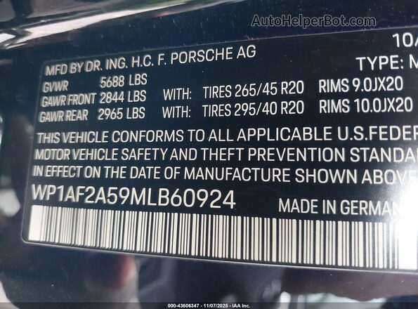 WP1AF2A59MLB60924 2021 PORSCHE MACAN Черный Вид подкапотного пространства
