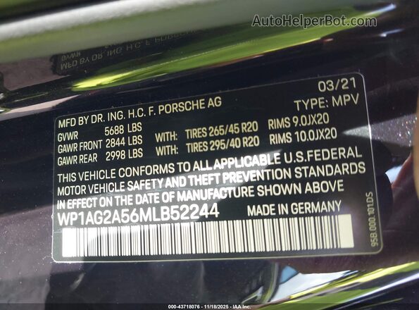 WP1AG2A56MLB52244 2021 PORSCHE MACAN Black 