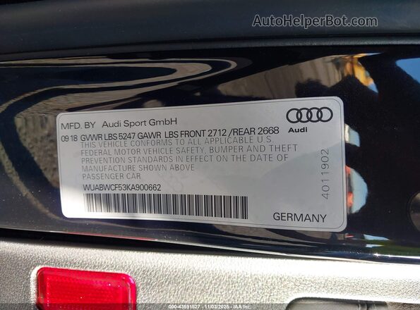 WUABWCF53KA900662 2019 AUDI RS5 Black 