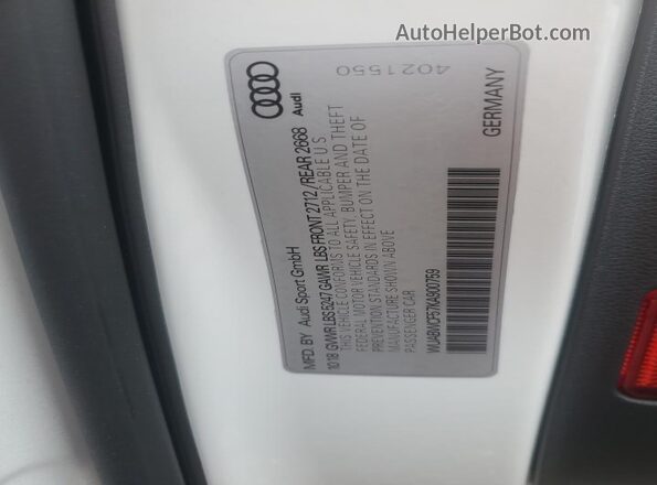 WUABWCF57KA900759 2019 AUDI RS5 Белый Вид подкапотного пространства
