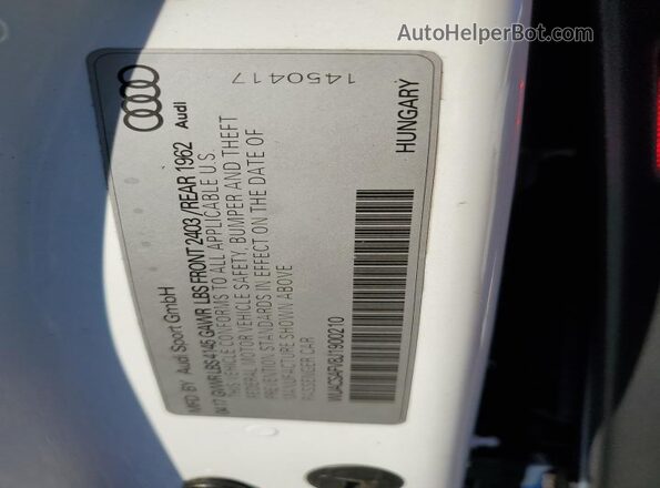 WUACSAFV8J1900210 2018 AUDI TT White Engine compartment view