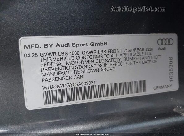 WUAGWDGY0SA909971 2025 AUDI RS3 Gray Widok komory silnika