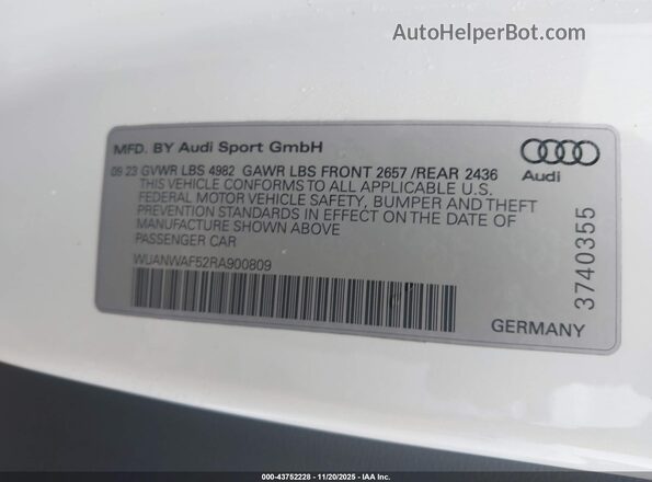 WUANWAF52RA900809 2024 AUDI RS5 White Вид підкапотного простору
