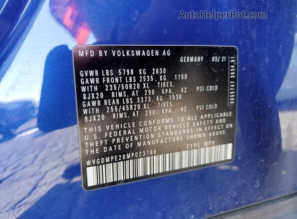 WVGDMPE28MP023186 2021 VOLKSWAGEN ID.4 Blue VIN sticker view