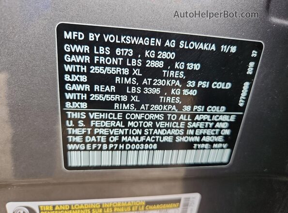 WVGEF7BP7HD003906 2017 VOLKSWAGEN TOUAREG Charcoal 