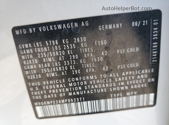 WVGKMPE26MP052371 2021 VOLKSWAGEN ID.4 Белый 