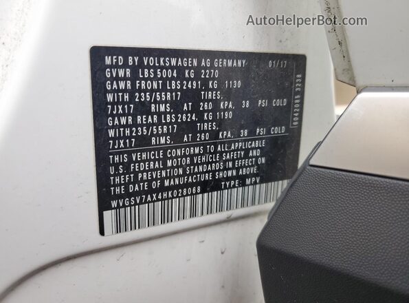 WVGSV7AX4HK028068 2017 VOLKSWAGEN TIGUAN White VIN կոդի պիտակի տեսք