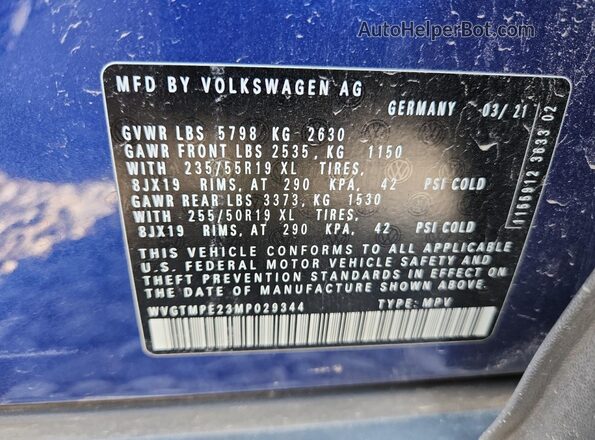 WVGTMPE23MP029344 2021 VOLKSWAGEN ID.4 Blue სალონის 360-გრადუსიანი ხედი