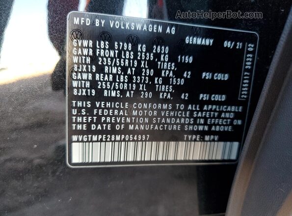 WVGTMPE28MP054997 2021 VOLKSWAGEN ID.4 Black VIN կոդի պիտակի տեսք