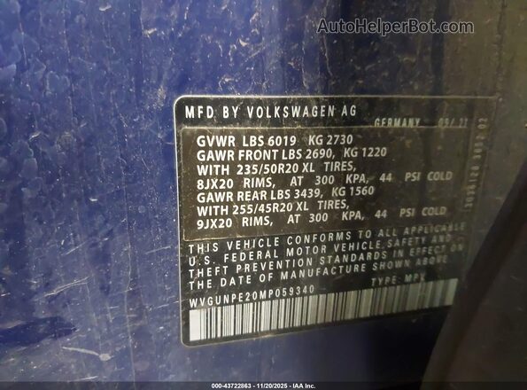 WVGUNPE20MP059340 2021 VOLKSWAGEN ID.4 Blue Vista del compartimento del motor