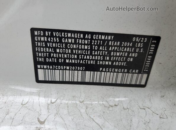WVW9A7CD5PW207907 2023 VOLKSWAGEN GTI White VIN կոդի պիտակի տեսք