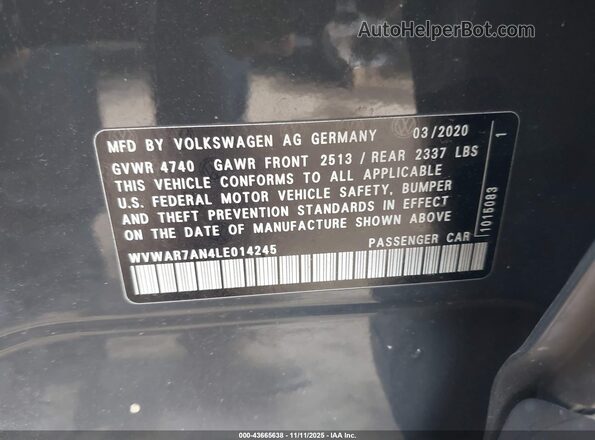 WVWAR7AN4LE014245 2020 VOLKSWAGEN ARTEON Gray ძრავის განყოფილების ხედი