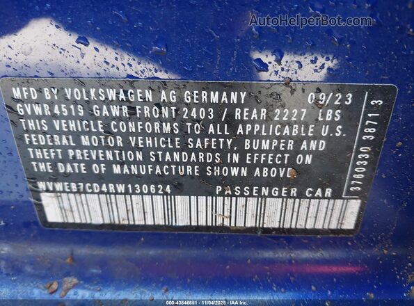 WVWEB7CD4RW130624 2024 VOLKSWAGEN GOLF Blue ძრავის განყოფილების ხედი