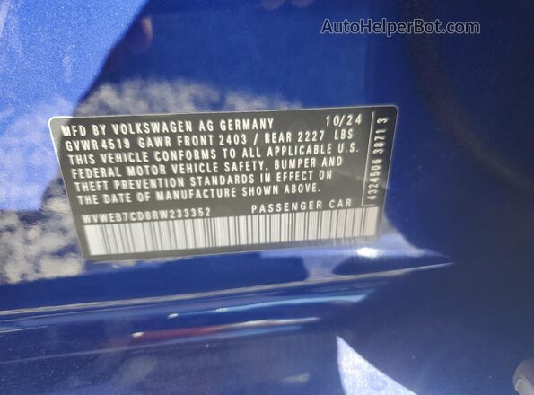 WVWEB7CD8RW233352 2024 VOLKSWAGEN GOLF Blue Widok naklejki z numerem VIN